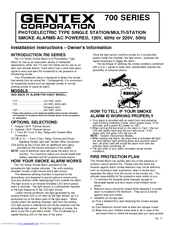 Gentex 700 SERIES Installation Instructions - Owner's Information
