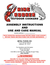 King kooker OUTDOOR COOKERS Assembly Instructions And Use And Care Manual