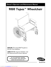 Invacare 9000 Topaz Owner's Operator And Maintenance Manual