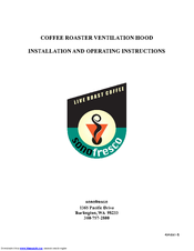 Sonofresco COFFEE ROASTER VENTILATION HOOD Installation And Operating Instructions Manual