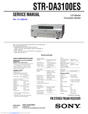 Sony STR-DA3100ES - Fm Stereo/fm-am Receiver Service Manual