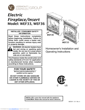 Vermont Castings WEF36 Homeowner's Installation And Operating Instructions Manual