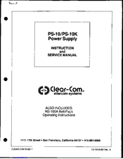 Clear-Com PS-10K Instruction And Service Manual