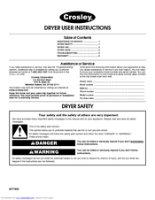 Crosley DRYER User Instructions