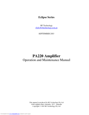 RF Technology Eclipse PA220 Operation And Maintenance Manual