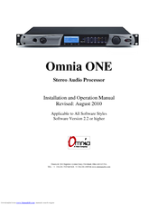 Omnia Stereo Audio Processor Installation And Operation Manual