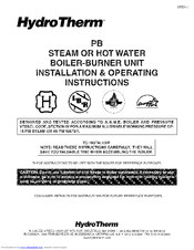 Hydrotherm PB Installation And Operating Instructions Manual