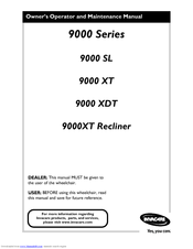 Invacare 9000 SL Owner's Operator And Maintenance Manual
