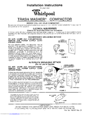 Whirlpool TRASH MASHER Installation Iinstructions
