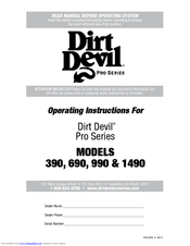 Dirt Devil Pro 1490 Operating Instructions Manual
