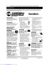 Campbell Hausfeld Sanders Operating Instructions Manual