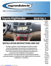 Myron & Davis NV8THL1 Installation Instructions Manual