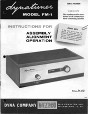Dynatuner FM-1 Instructions For Assembly Alignment Operation