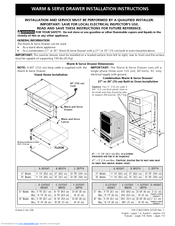 Electrolux WARM & SERVE DRAWER Installation Instructions Manual