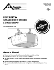 Anaheim Automation Security+ 3850AD Owner's Manual