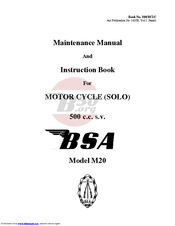 M20 500cc SV 1941-42 BSA Maintenance Manual & Instruct.Book Motorcycle Solo Mdl 