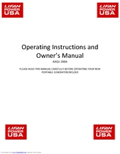 LIFAN Power USA AXQ1-200A Operating Instructions And Owner's Manual