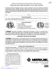 Mestek TUBULAR GAS-FIRED BLOWER STYLE UNIT HEATER Installation Instructions And Parts Identification