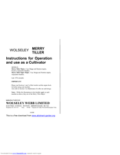 WOLSELEY Merry Tiller Major Instructions For Operation And Use
