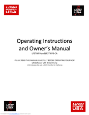 Lifan Power USA LF3TWP9-CA Operating Instructions And Owner's Manual