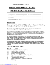 Deutscher Mowers 1400 ZTR Operator's Manual