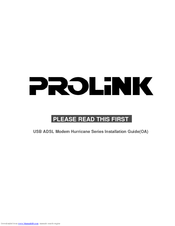 PROLiNK USB ADSL Modem Hurricane Series Installation Manual