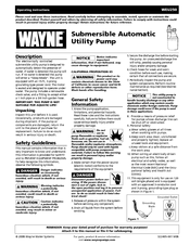 Wayne Submersible Automatic Utility Pump WEU250 Operating Instructions Manual