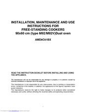 Bertazzoni AMD6C61BX Installation, Maintenance And Use  Instructions