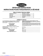 Crosley DRYER User Instructions