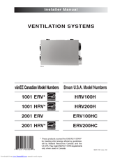 Broan 2001 HRV Installer Manual