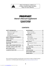 Cannondale Prophet MX 1 Owner's Manual Supplement