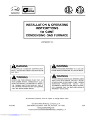Goodman GMNT Installation & Operating Instructions Manual