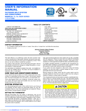 Johnson Controls Unitary Products 13+ Seer Series User's Information Manual