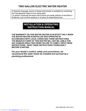 Intertek TWO GALLON ELECTRIC WATER HEATER Installation & Operating Instruction Manual
