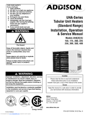 Addison UHS 225 Installation, Operation & Service Manual