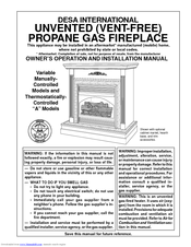 Desa Variable Manually-Controlled Models Owner's Operation And Installation Manual