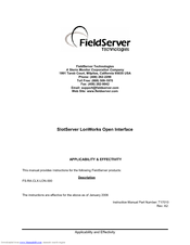 FieldServer SlotServer LonWorks Open Interface Instruction Manual