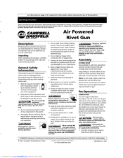 Campbell Hausfeld Air PoweredRivet Gun Operating Instructions Manual
