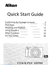 Nikon CoolPix S9700 Quick Start Manual