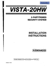 ADEMCO Vista-20HW Installation Instructions Manual