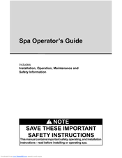 SPA Manufacturer Spa Operator's Manual