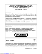 DeLonghi DGHS70 Instructions For Use And Installation Instructions