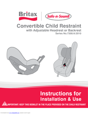Britax Safe-n-Sound Convertible Child Restraint with Adjustable Headrest or Backrest Instructions For Installation And Use Manual