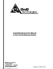 OnQ Technologies 8 Port 10/100 Ethernet Switch Installation Instructions Manual