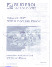Gliderol Glidermatic GRD Installation Instructions And Owner's Manual