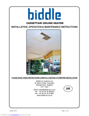 Biddle CASSETTAIR CEILING HEATER Installation & Operation Manual