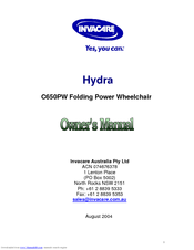 Invacare Hydra C650PW Owner's Manual