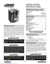 Lennox HP40-036 Installation Instructions Manual