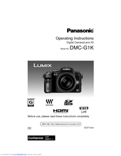 Panasonic DMC-G1K - Lumix Digital Camera Operating Instructions Manual