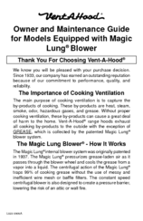 Vent-a-Hood Equipped with Magic Lung Blower Owner And Maintenance Manual